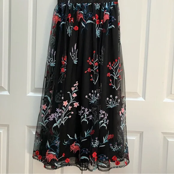 BHLDN Anthropologie Isabel Garcia Vizelle Midi Dress Floral Tulle Lace XS S
